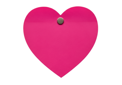 Isolated pink heart shaped paper note with silver tack, valentine's day message, love idea