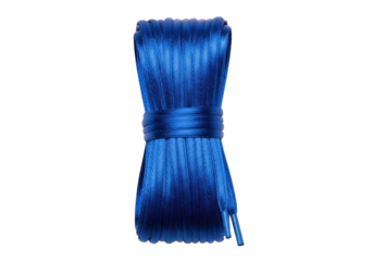 Isolated blue shoe laces tied together, close-up of shiny and durable shoelaces concept