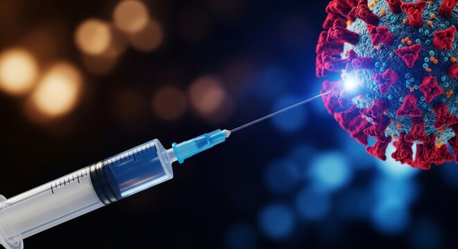 Covid-19 vaccine injection into coronavirus particle