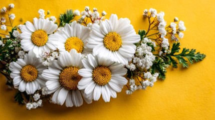 Vibrant Daisy Bouquet on a Sunny Yellow Background.