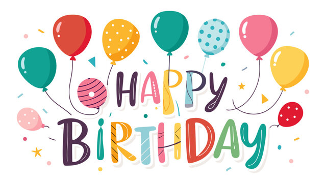 Happy birthday colorful balloons and confetti celebration greeting - Powered by Adobe