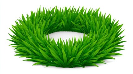 Vibrant Green Grass Wreath Isolated on White Background.