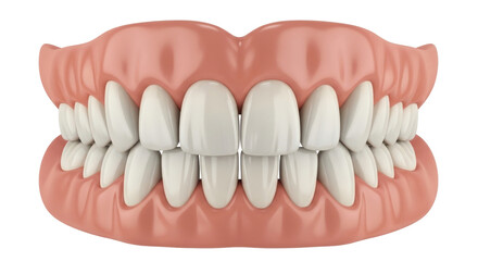 Isolated dentures with upper and lower set of fake teeth for senior people with no teeth