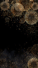 Gold New Year 2026 vertical poster with fireworks sparks at top, open black lower section 