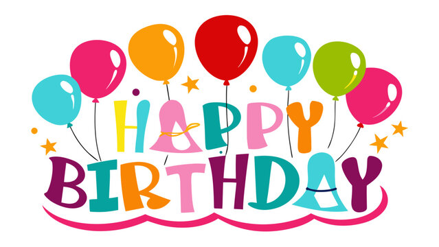 Colorful happy birthday balloons and stars celebration design