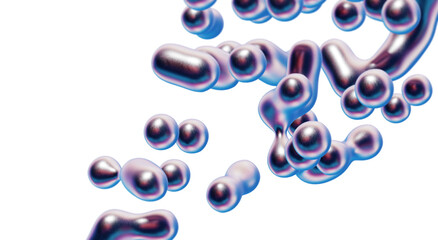 Floating iridescent liquid shapes in blue, pink, and purple against transparent background. Glossy abstract forms with fluid motion and surreal geometry PNG.