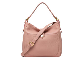 Isolated peach-colored leather shoulder bag with an adjustable crossbody strap fashion item