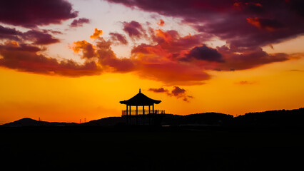 sunset over the temple