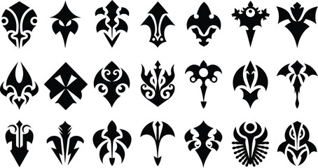 Tribal Ornament Silhouettes, Decorative Tattoo Shapes, Abstract Symbol Vector Set