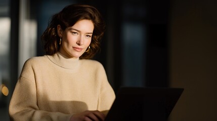 A tech founder rehearsing a pitch while flipping confidently through bold investor slides on a laptop — startup culture, entrepreneurial energy, and persuasive storytelling. cinematic color
