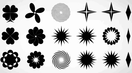 Collection of abstract geometric shapes and design elements in black and white
