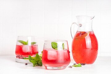 Hibiscus Water or lemonade, summer infused flower drink