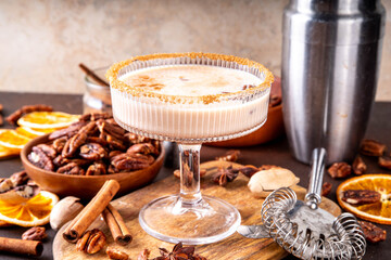 Autumn winter pecan pie martini, creamy alcohol drink