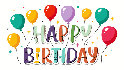 Happy birthday celebration with colorful balloons and stars