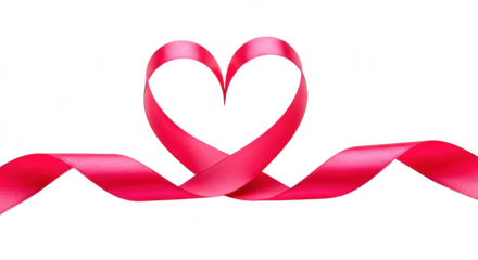 Red ribbon forming a heart shape isolated on transparent background