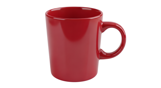 Tall red ceramic coffee mug isolated on transparent background for design use
