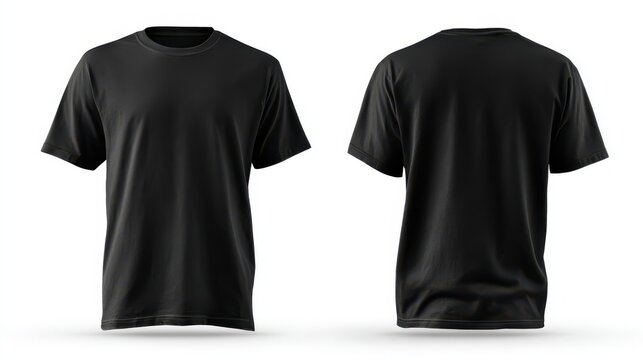 Two-panel black tee with front and back views isolated on white background