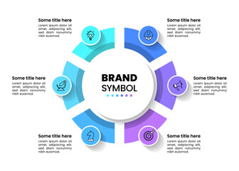 Infographic template. Circle with 6 icons and text
