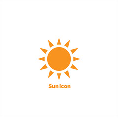 Simple orange sun icon vector graphic symbolizing hot summer weather, bright sunny days, heat, sunshine, solar energy, and clear sky design element.