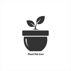 Plant pot icon silhouette isolated on white background, simple houseplant pictogram for gardening, growth, home decor, and cultivation vector illustration.
