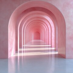 Fototapeta premium 3D abstract archway design in pink and white feature.