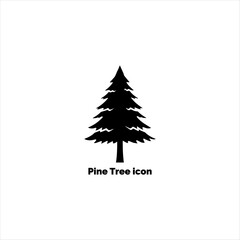 Pine tree icon silhouette isolated on white background, simple conifer pictogram for forest, winter, Christmas, nature, and woodland vector illustration.