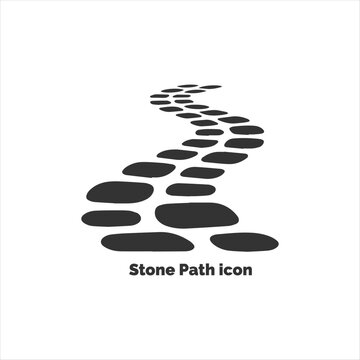 Stone path icon silhouette isolated on white background, simple garden walkway pictogram for park, landscape, direction, and journey vector illustration.