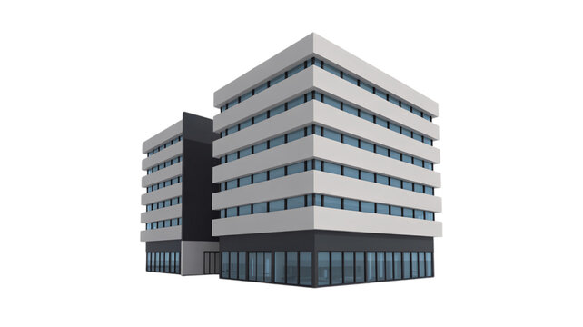 Modern office building with glass facade isolated on transparent background