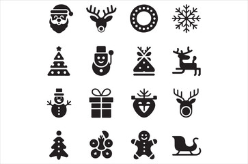 A collection of festive black winter and christmas themed icons arranged neatly