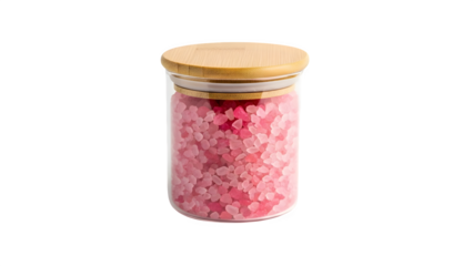 Pink Bath Salts in Glass Jar, isolated on transparent background