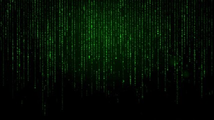 an abstract digital rain pattern with green glowing code falling against a dark backdrop, symbolizing data and technology