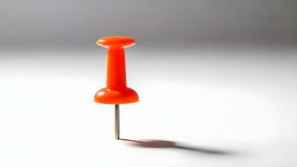 Single Bright Orange Plastic Push Pin Isolated on White with Dramatic Shadow
