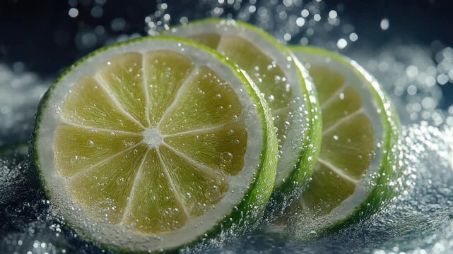 Video A close-up of a slice of lime floating in water, great for food or drink related designs