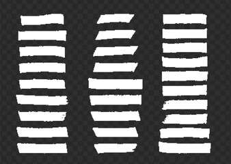 Set of white grunge paint brush strokes on transparent background.