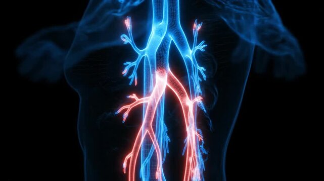 Abstract visualization of human circulatory system arteries and veins.