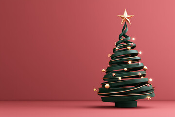Modern Christmas tree with lights and star on pink background  