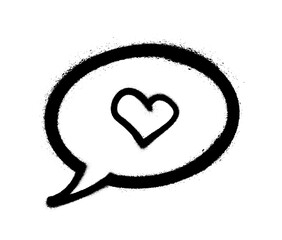 Graffiti-style heart inside speech bubble on white background concept of love.
