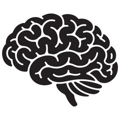 Brain silhouette icon in black and white minimal design on clean white background
