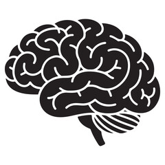 Brain silhouette icon in black and white minimal design on clean white background
