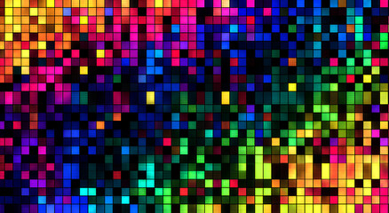 Vibrant and colorful square pixels creating a dynamic abstract background