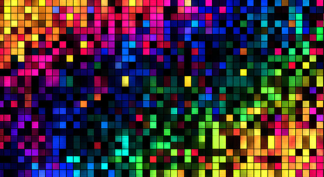 Vibrant and colorful square pixels creating a dynamic abstract background