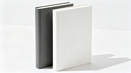 Two standing books isolated on white clean background presentation of publication