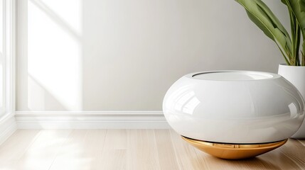 Realistic Industry Advertisement Luxury Modern White Decorative Vase with Gold Accent in Bright Room