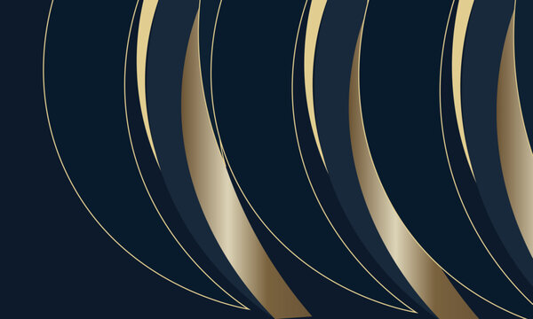 abstract composition featuring overlapping gold rings on a deep navy backdrop. Glossy curves convey luxury, movement,