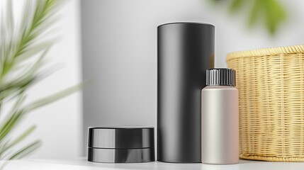 Realistic Industry Advertisement Luxury Modern Display of Skincare Products in Elegant Minimalist Setting