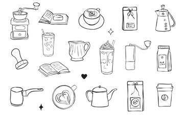 Coffee Line Art Set &ndash; Hand Drawn Minimalist Coffee Icons & Barista Elements