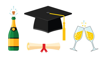 A champagne toast and future dream with academic cap and diploma, perfect for invitations