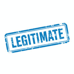 A blue grunge-style rectangular stamp with the word "LEGITIMATE" in capital letters on a clean white background, conveying authenticity.