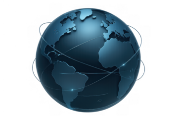 Blue globe earth showing global network, connecting continents and transferring data, digital technology communication concept