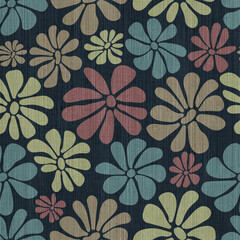  Seamless Retro Linen Daisy Multicolor Pattern